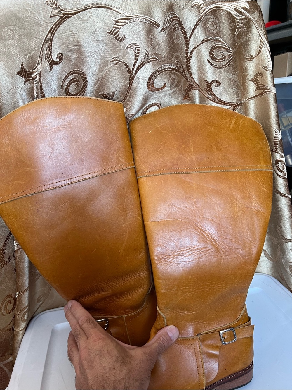 Size 9 Saddle Tan Leather Riding Boots | Silver Buckle Details | Like New - Picture 9 of 12